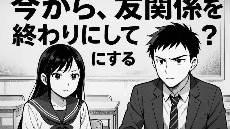 现在开始，要不要结束挚友关系？漫画主视觉：两名挚友在天台对视